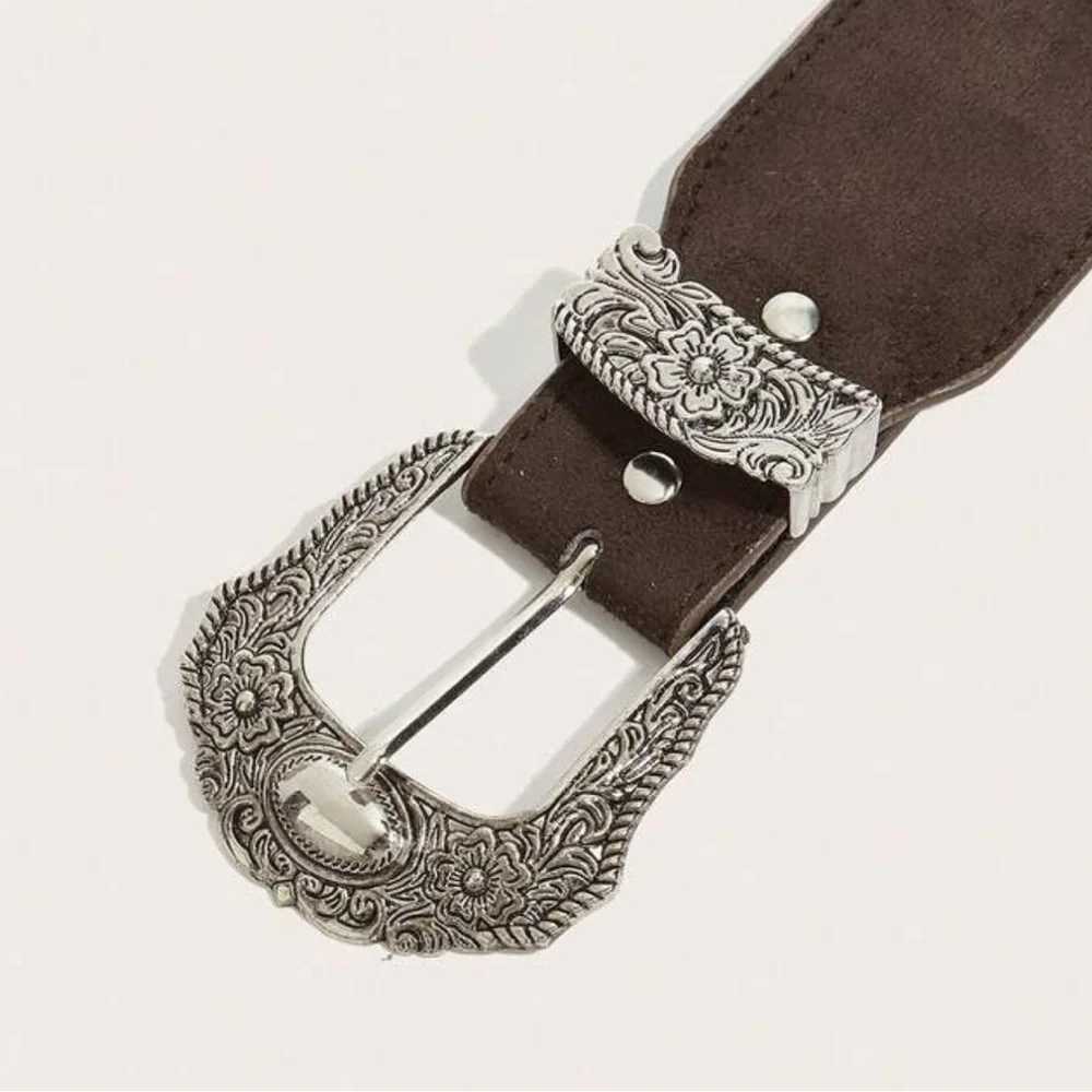 Elegant Brown Belt with Silver Buckles